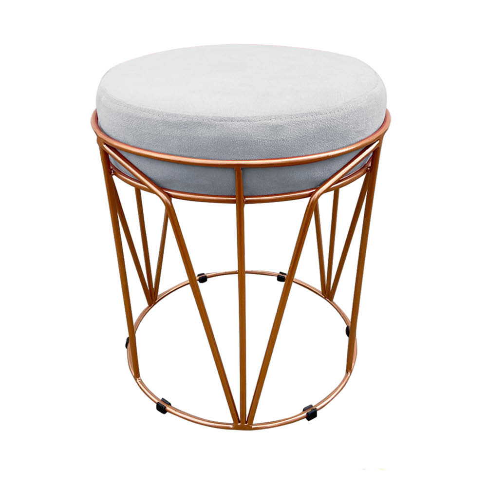Puff Multiuso com Mesa Babu 2 em 1 Suede Cinza Base Cobre - D'Rossi