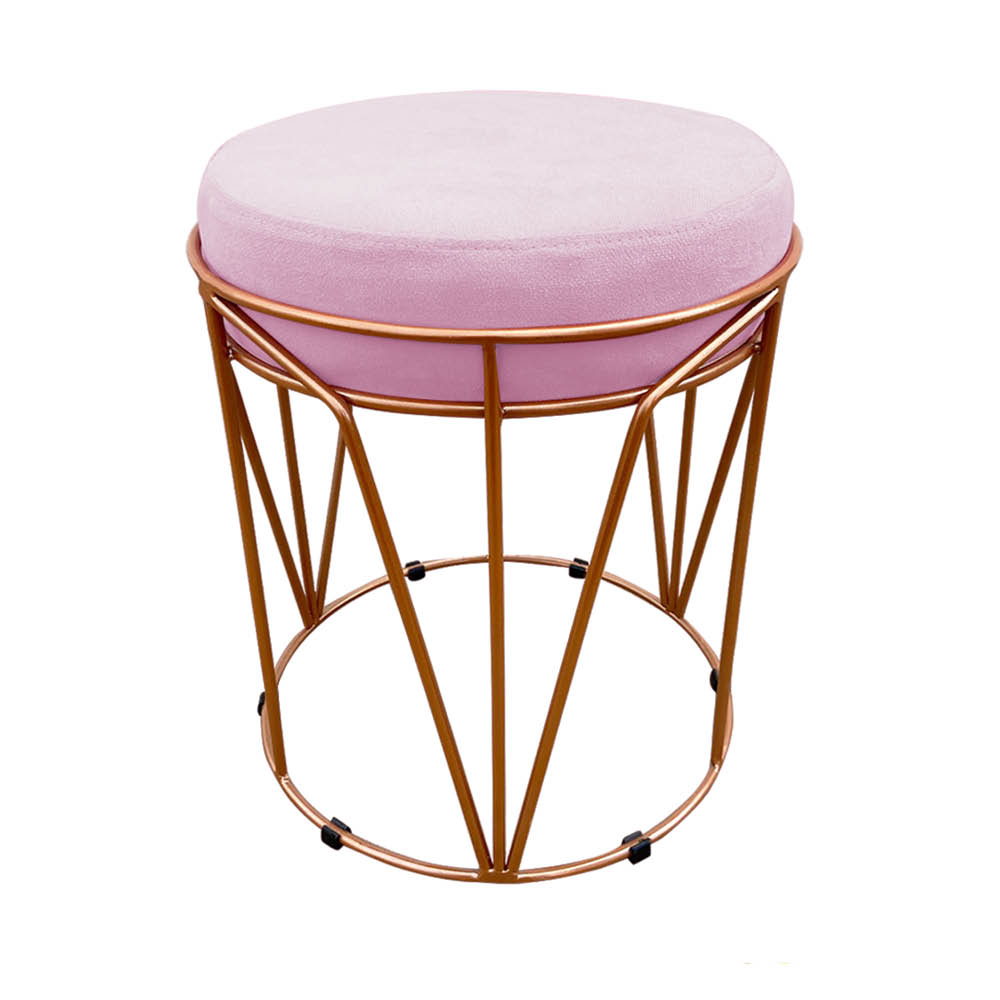 Puff Multiuso com Mesa Babu 2 em 1 Suede Rosa Bebê Base Cobre - D'Rossi