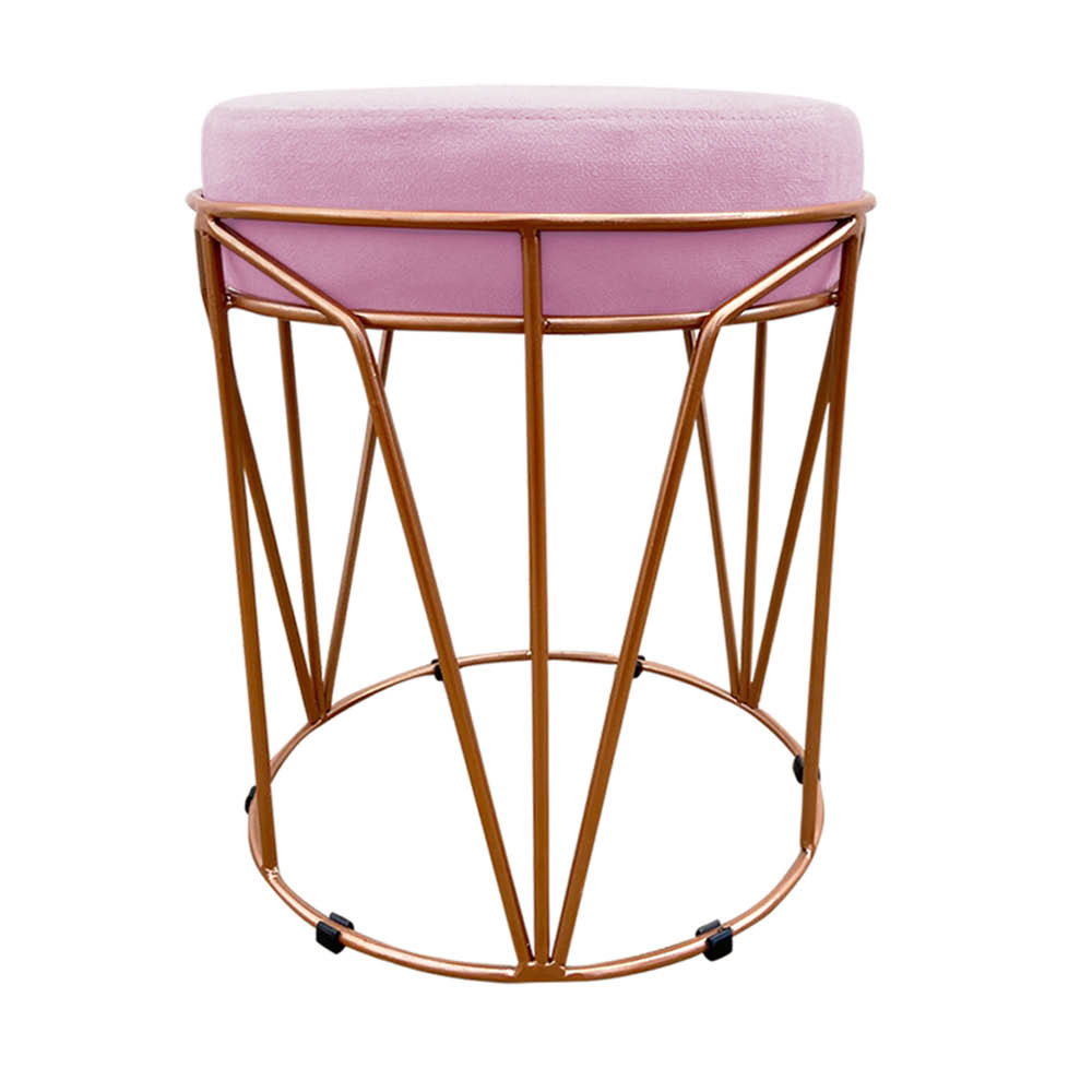 Puff Multiuso com Mesa Babu 2 em 1 Suede Rosa Bebê Base Cobre - D'Rossi