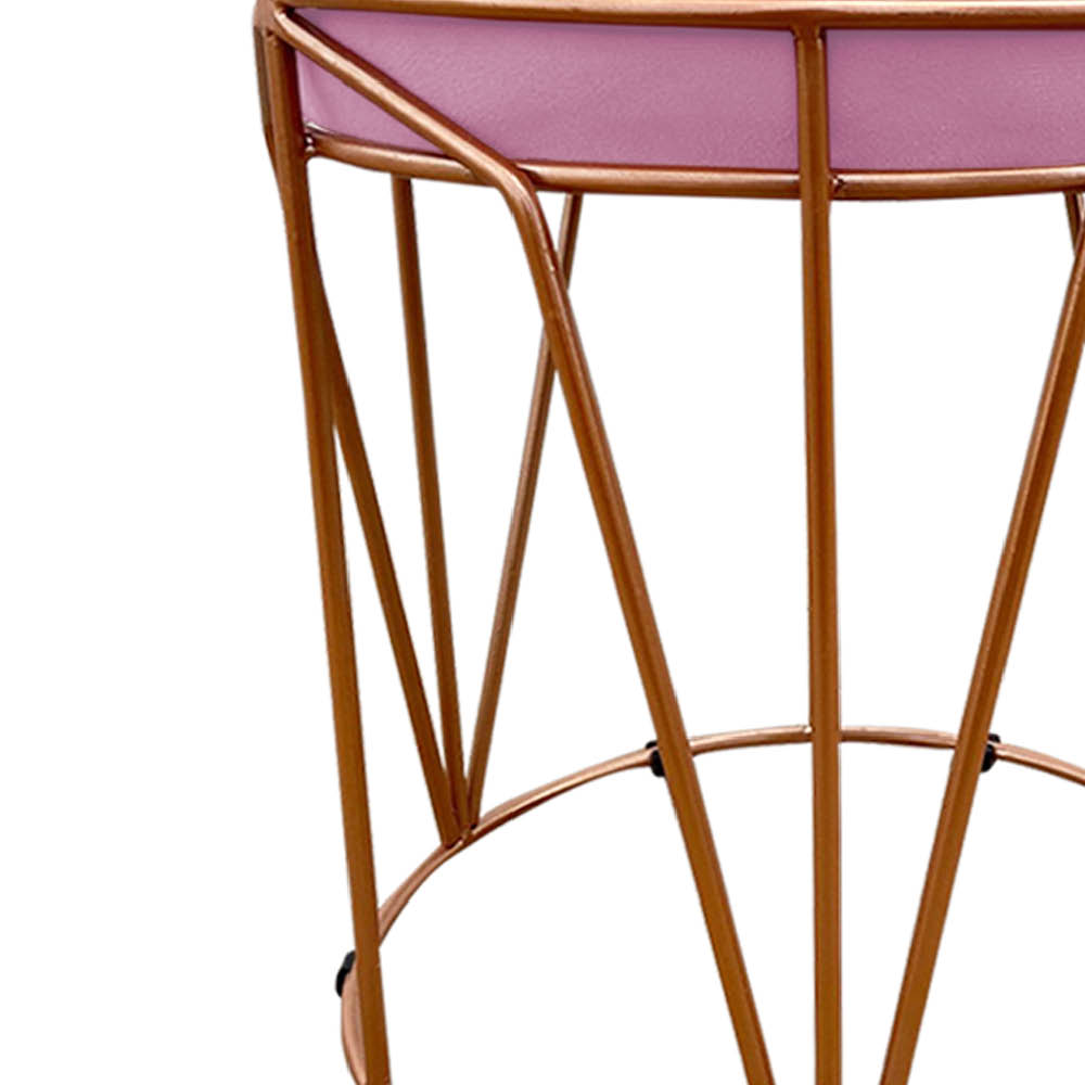 Puff Multiuso com Mesa Babu 2 em 1 Suede Rosa Bebê Base Cobre - D'Rossi