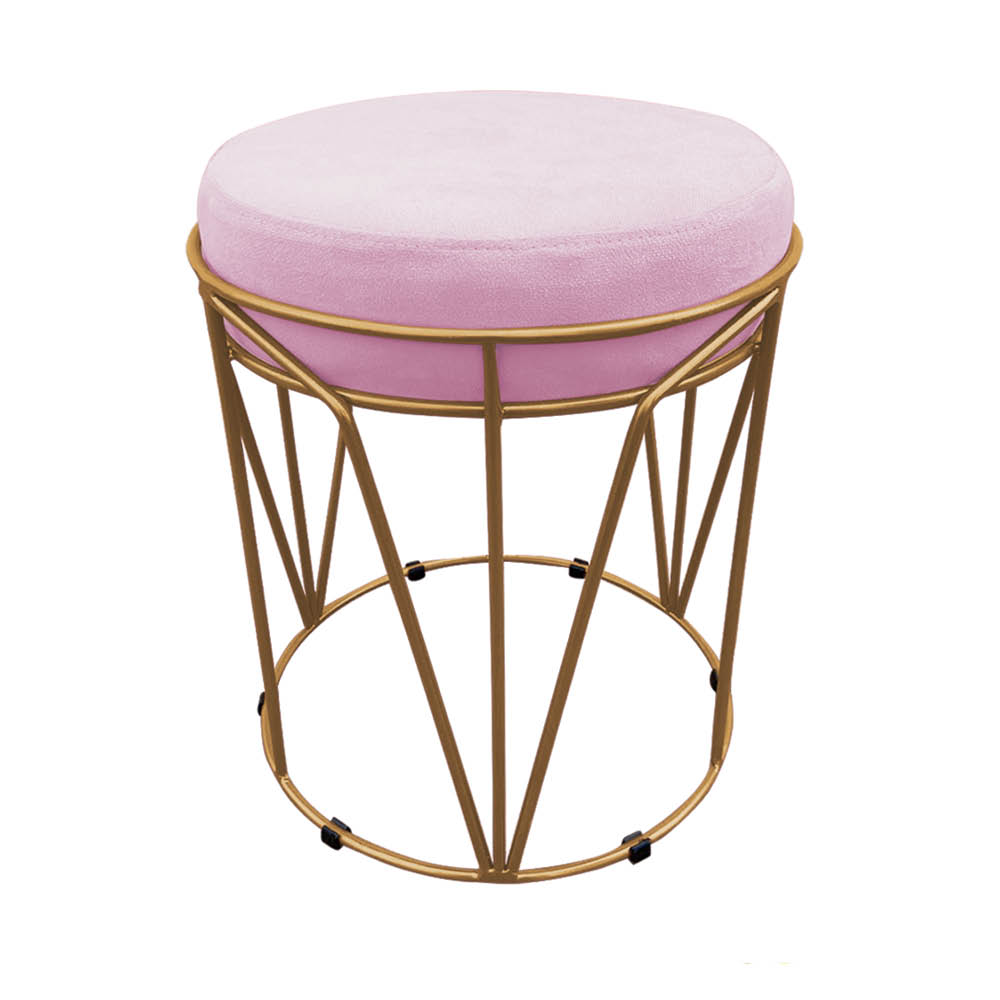 Puff Multiuso com Mesa Babu 2 em 1 Suede Rosa Bebê Base Dourado - D'Rossi