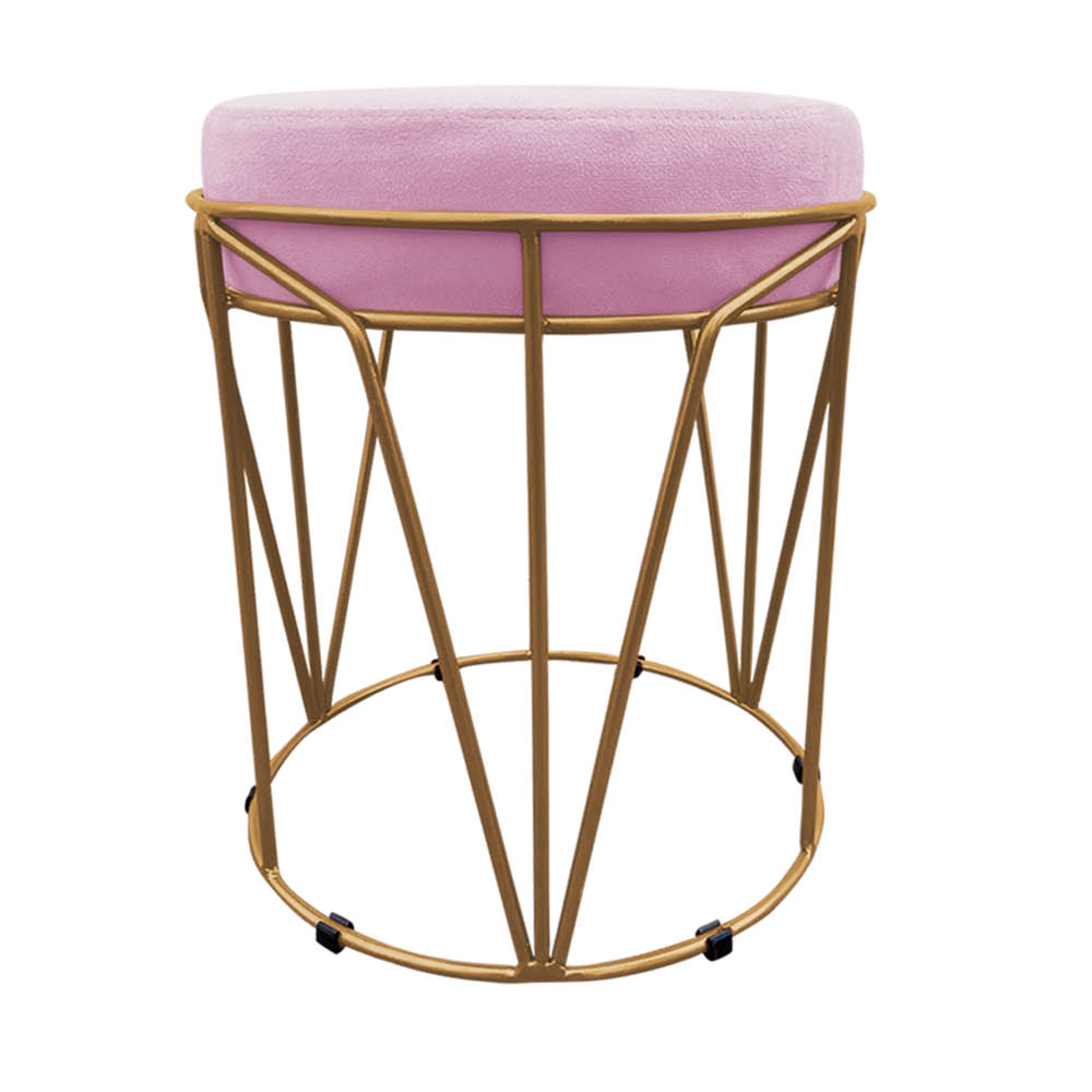 Puff Multiuso com Mesa Babu 2 em 1 Suede Rosa Bebê Base Dourado - D'Rossi