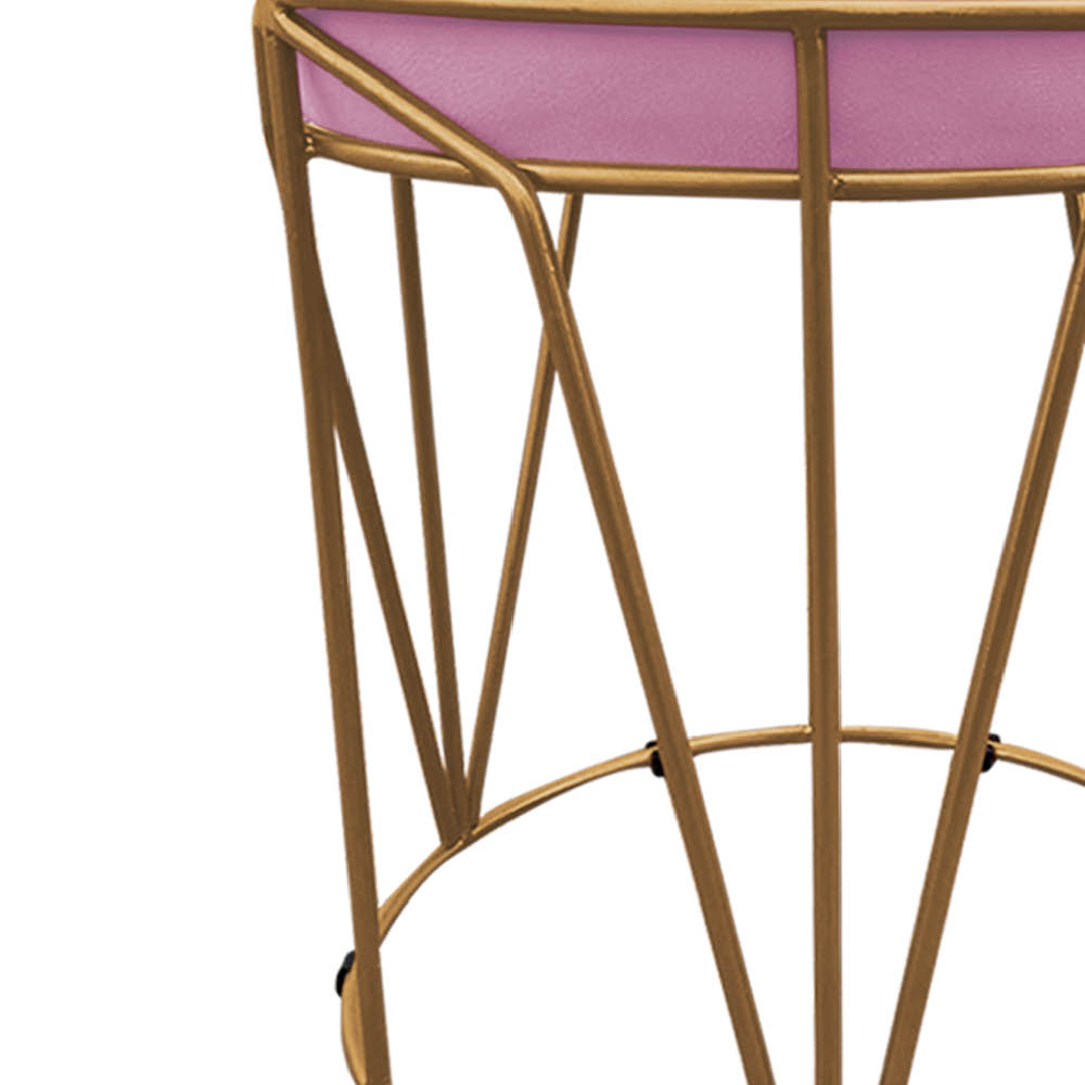 Puff Multiuso com Mesa Babu 2 em 1 Suede Rosa Bebê Base Dourado - D'Rossi