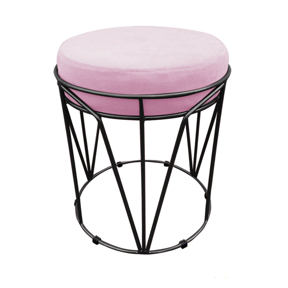 Puff Multiuso com Mesa Babu 2 em 1 Suede Rosa Bebê Base Preto - D'Rossi