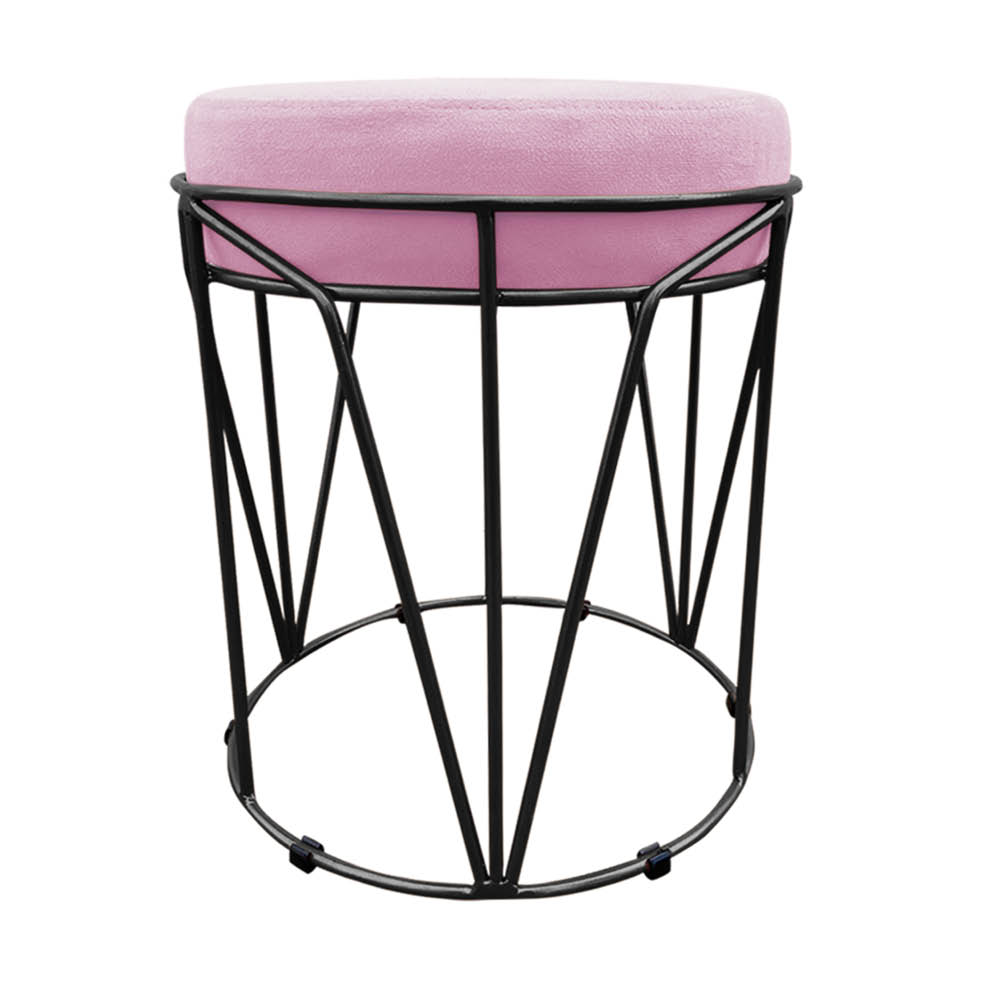Puff Multiuso com Mesa Babu 2 em 1 Suede Rosa Bebê Base Preto - D'Rossi