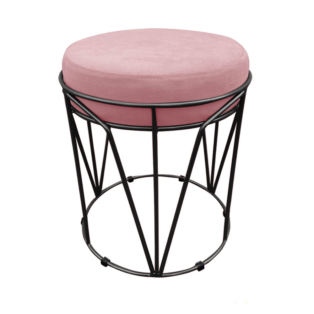 Puff Multiuso com Mesa Babu 2 em 1 Suede Rose Base Preto - D'Rossi