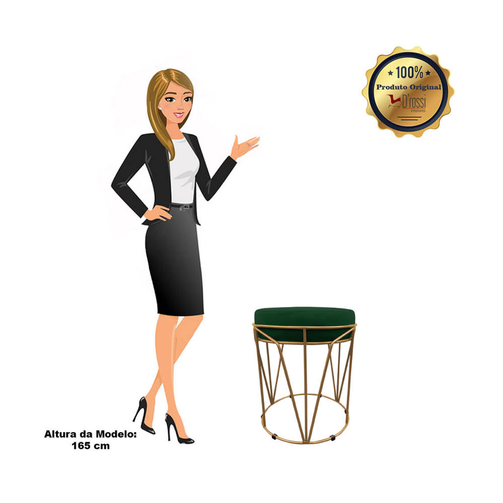 Puff Multiuso com Mesa Babu 2 em 1 Suede Verde Base Dourado - D'Rossi