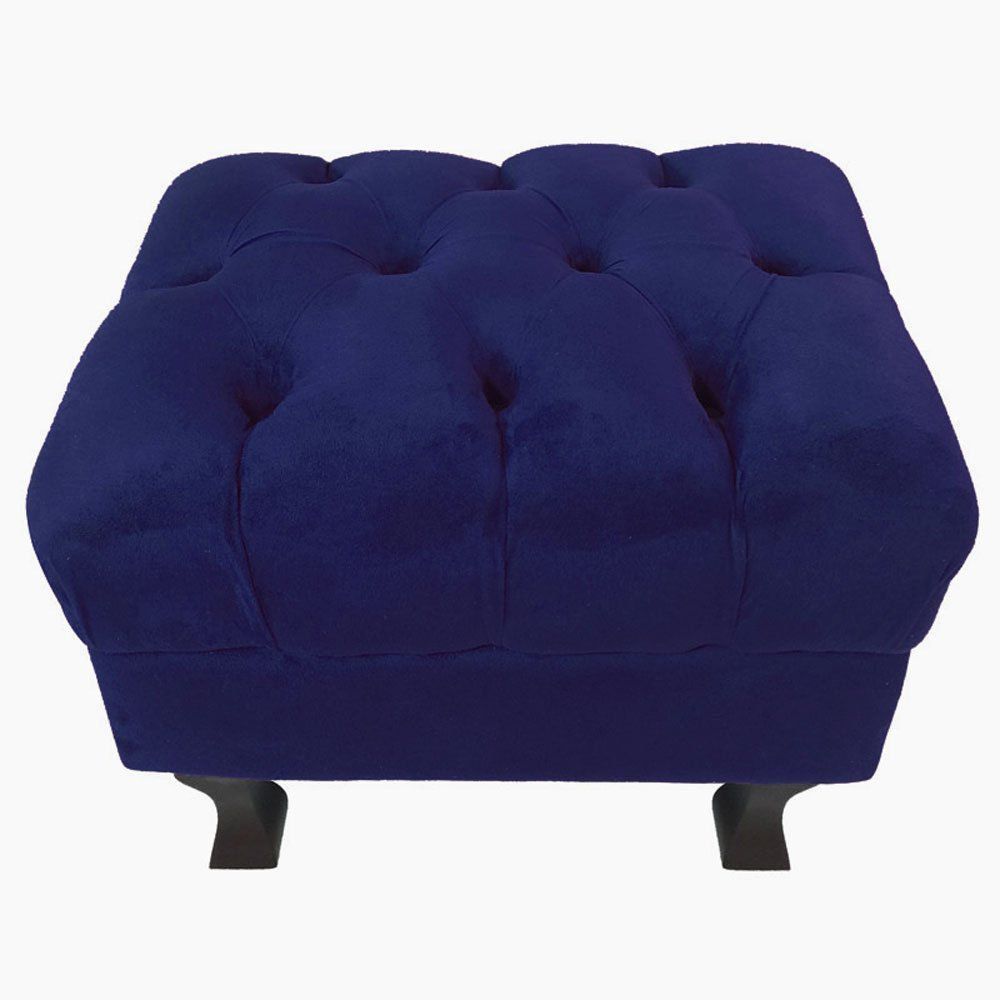 Puff Retrô Luis XV Capitonê Suede Azul Marinho - D'Rossi