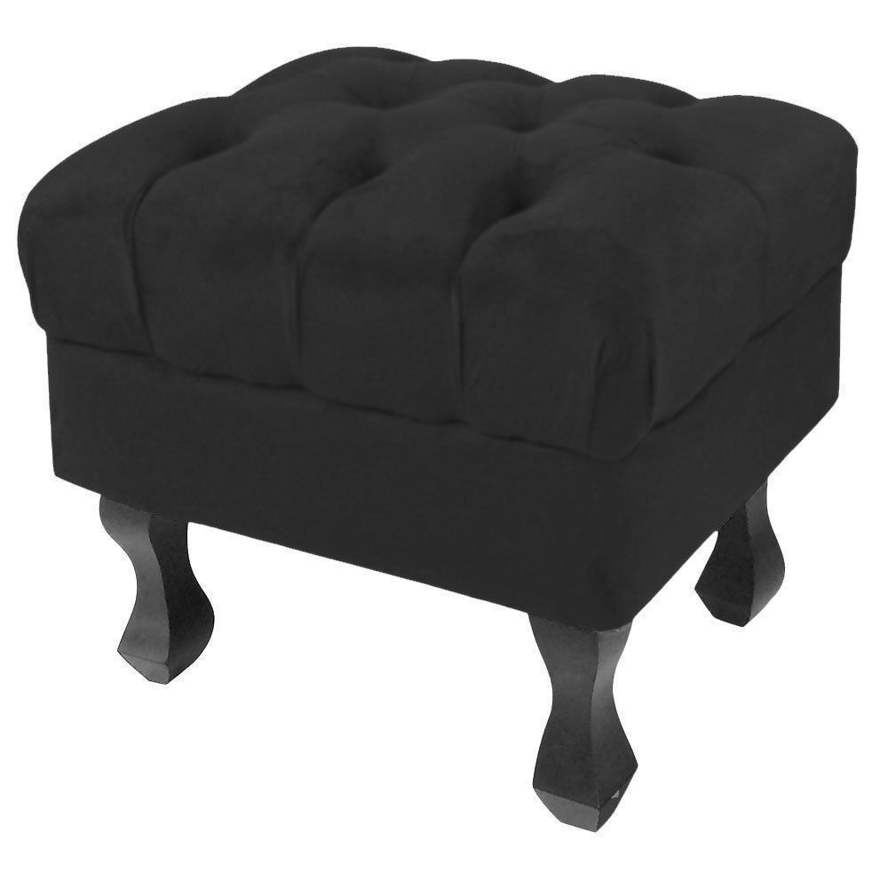Puff Retrô Luis XV Capitonê Suede Preto - D'Rossi
