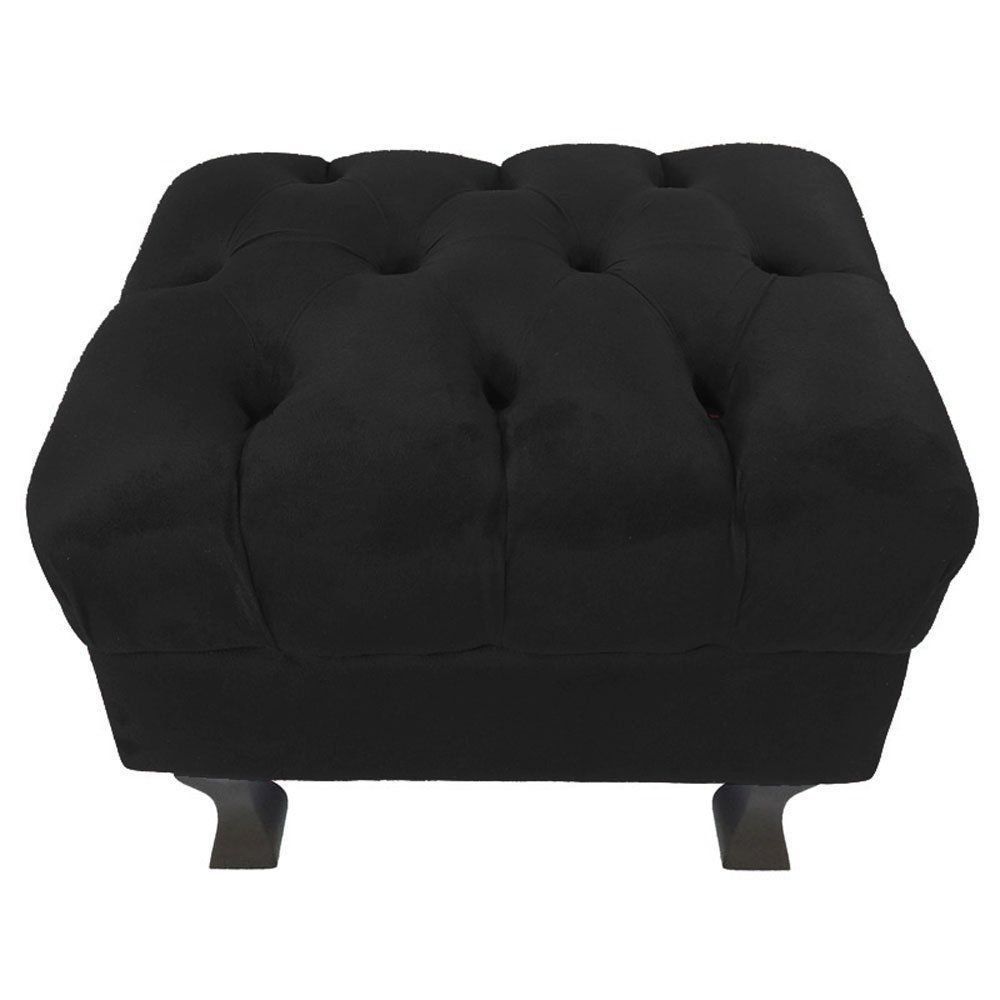 Puff Retrô Luis XV Capitonê Suede Preto - D'Rossi