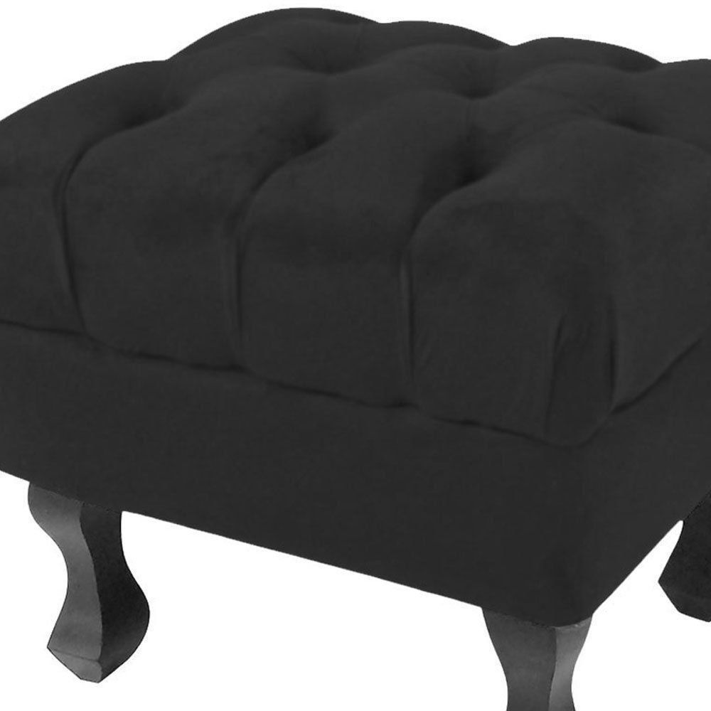 Puff Retrô Luis XV Capitonê Suede Preto - D'Rossi