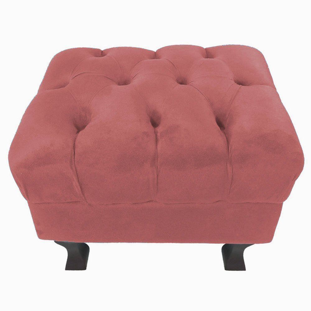 Puff Retrô Luis XV Capitonê Suede Rose - D'Rossi