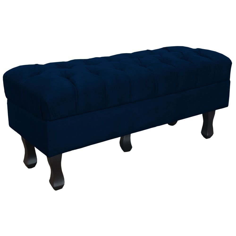 Puff Retro Luis Xv Capitonê 1 Metro Suede Azul Marinho - D'Rossi