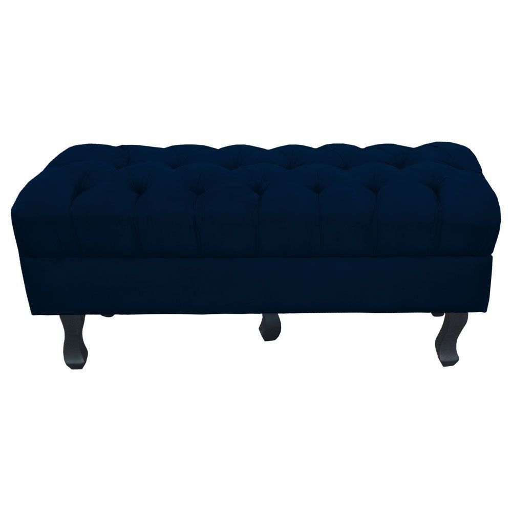 Puff Retro Luis Xv Capitonê 1 Metro Suede Azul Marinho - D'Rossi