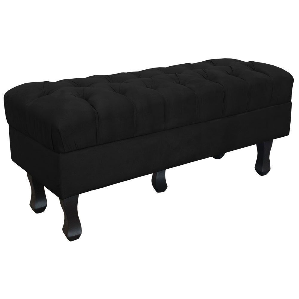 Puff Retro Luis Xv Capitonê 1 Metro Suede Preto - D'Rossi