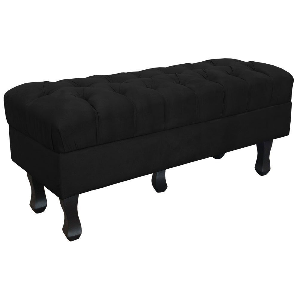 Puff Retro Luis Xv com Baú Capitonê 1 Metro Suede Preto  - D'Rossi