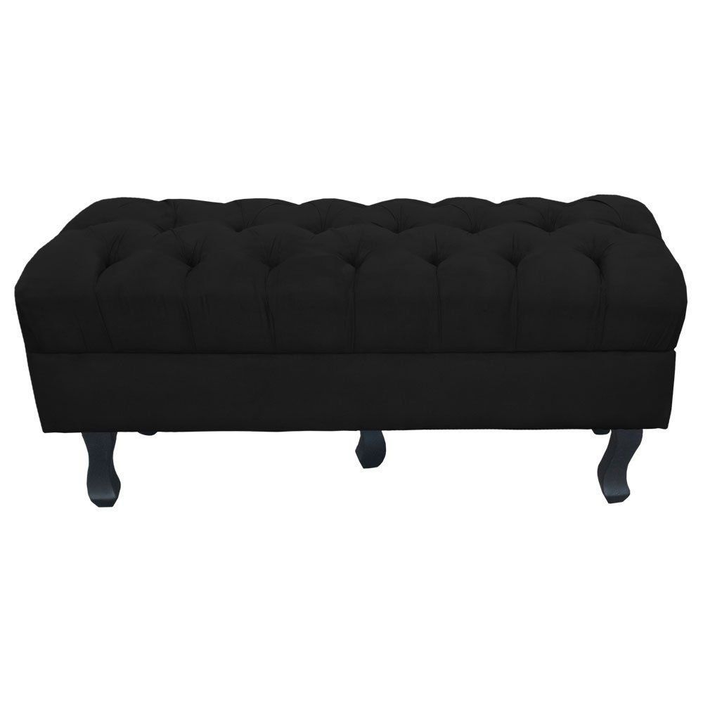 Puff Retro Luis Xv com Baú Capitonê 1 Metro Suede Preto  - D'Rossi