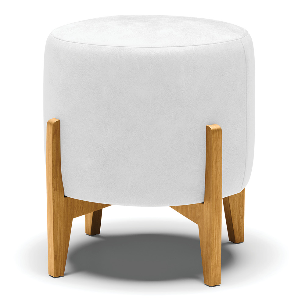Puff Stella Corano Branco Base Madeira Castanho - D'Rossi