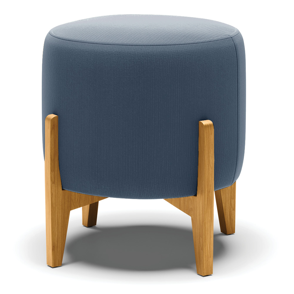 Puff Stella Suede Azul Marinho Base Madeira Castanho - D'Rossi