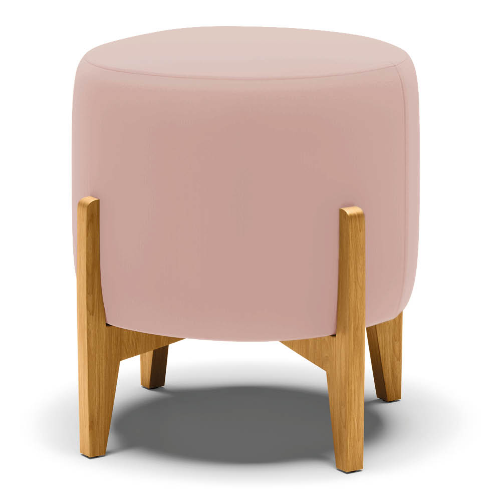Puff Stella Veludo Rosê Base Madeira Castanho - D'Rossi