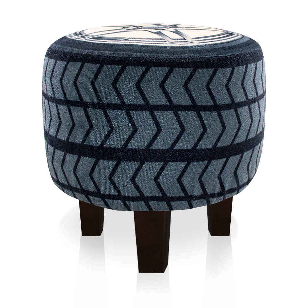 Puffinho Infantil Redondo Estampado Suede Pneu Carro Pés Chanfrado Tabaco D03 - D'Rossi