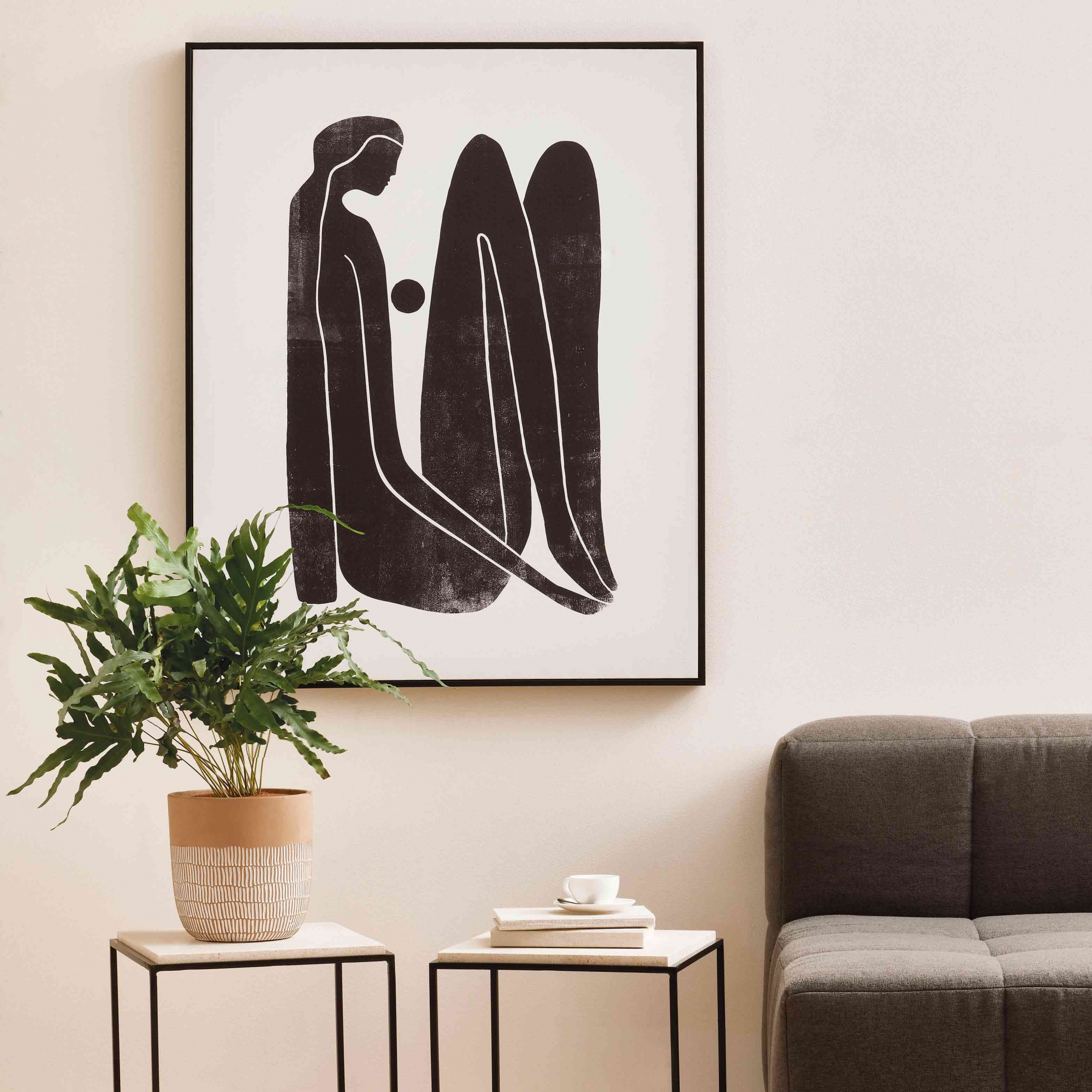 Quadro Decorativo em Canvas Desenho Preto Mulher Sentada 100x80 cm - D'Rossi