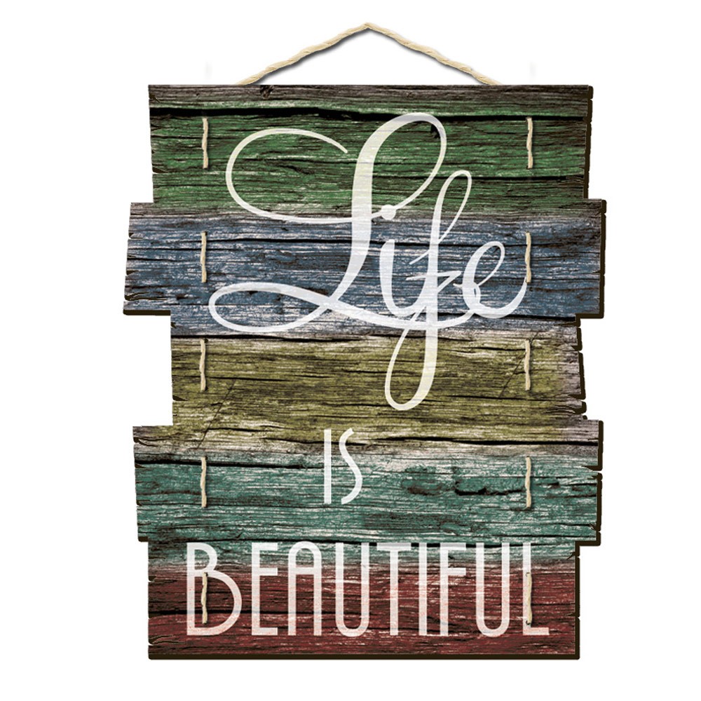 Quadro Placa Decorativa Madeira Frase "Life is Beautiful" D'Rossi