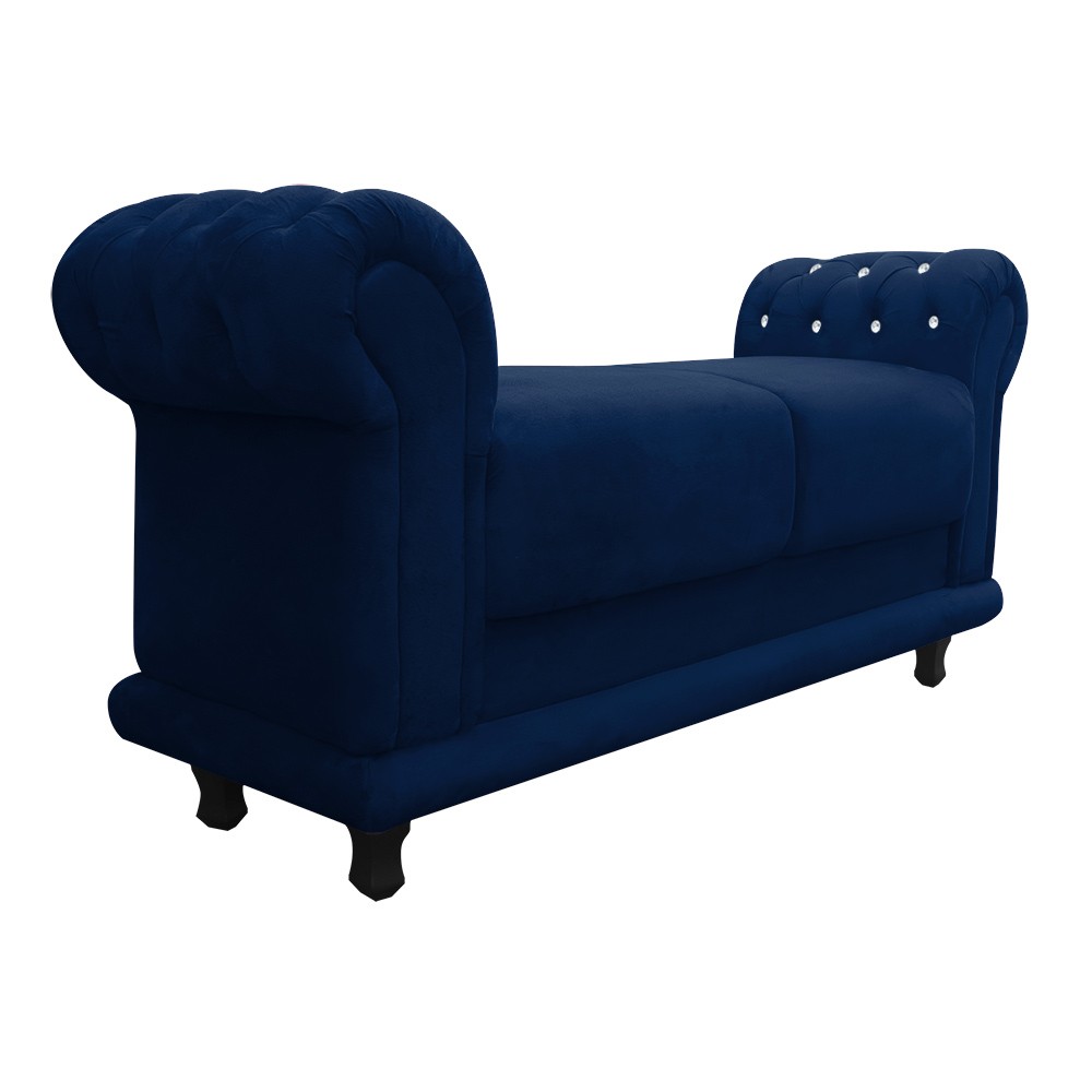 Recamier Barcelona Namoradeira Calçadeira Suede Azul Marinho com strass D'Rossi