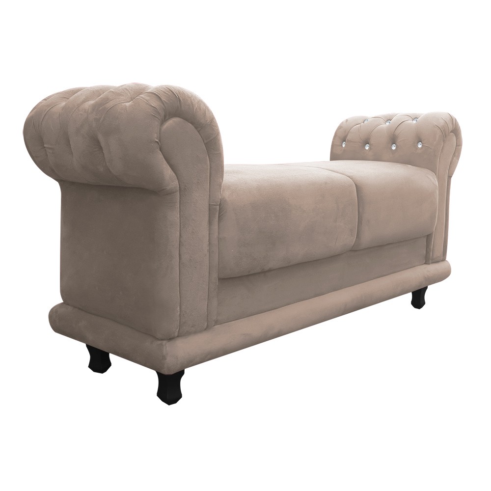 Recamier Barcelona Namoradeira Calçadeira Suede Bege com strass D'Rossi