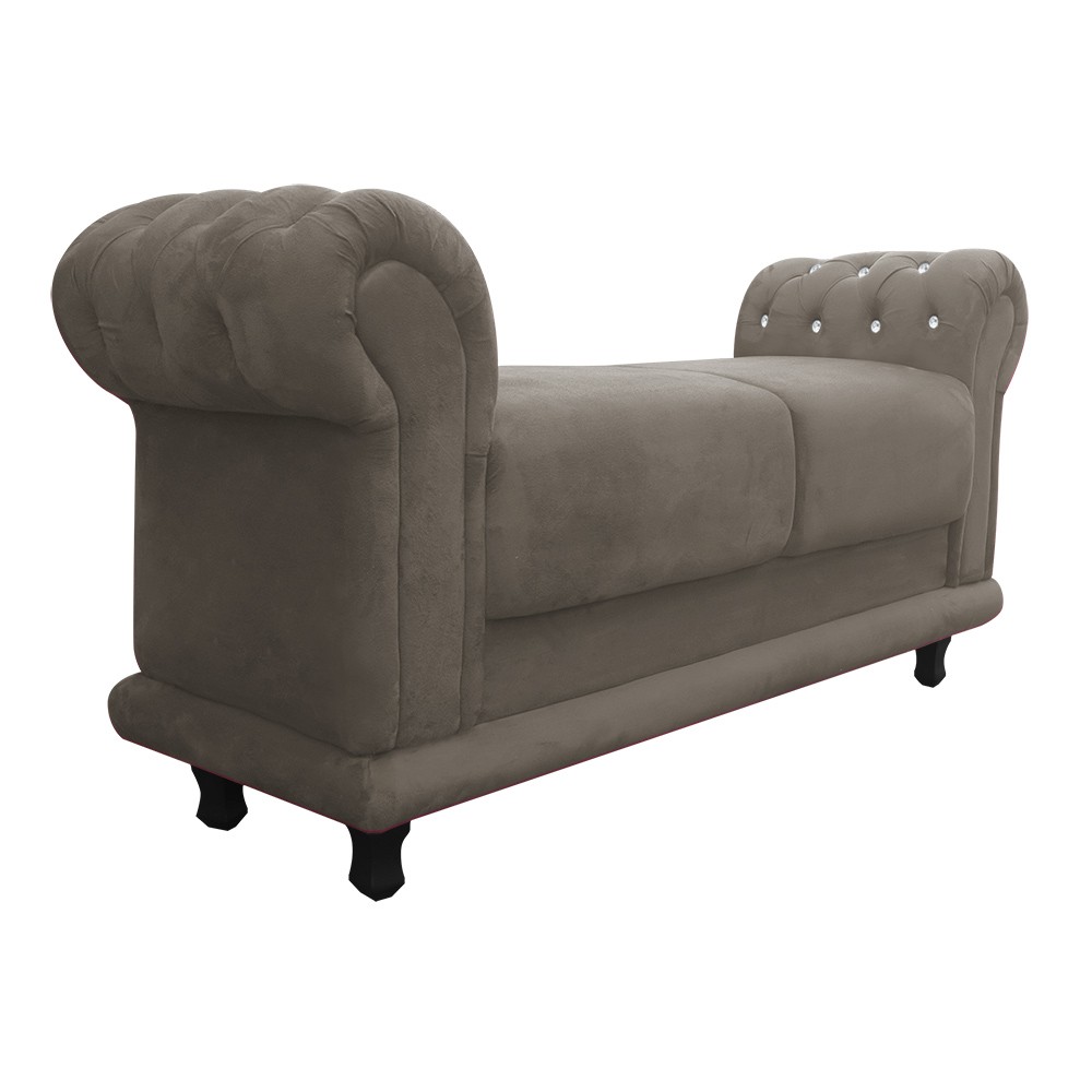 Recamier Barcelona Namoradeira Calçadeira Suede Marrom Rato com strass D'Rossi