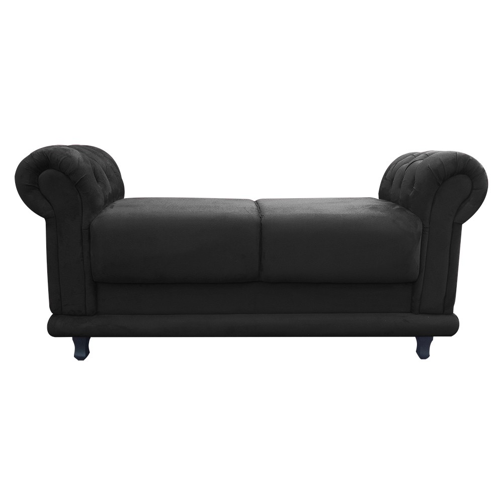 Recamier Barcelona Namoradeira Calçadeira Suede Preto com strass D'Rossi