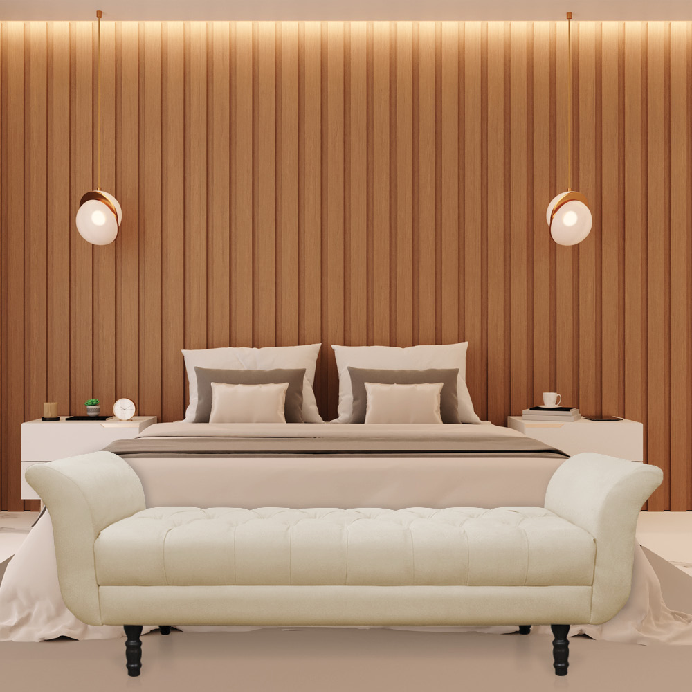 Recamier Olinda Suede Bege 160 cm Pés Torneados Tabaco - D'Rossi