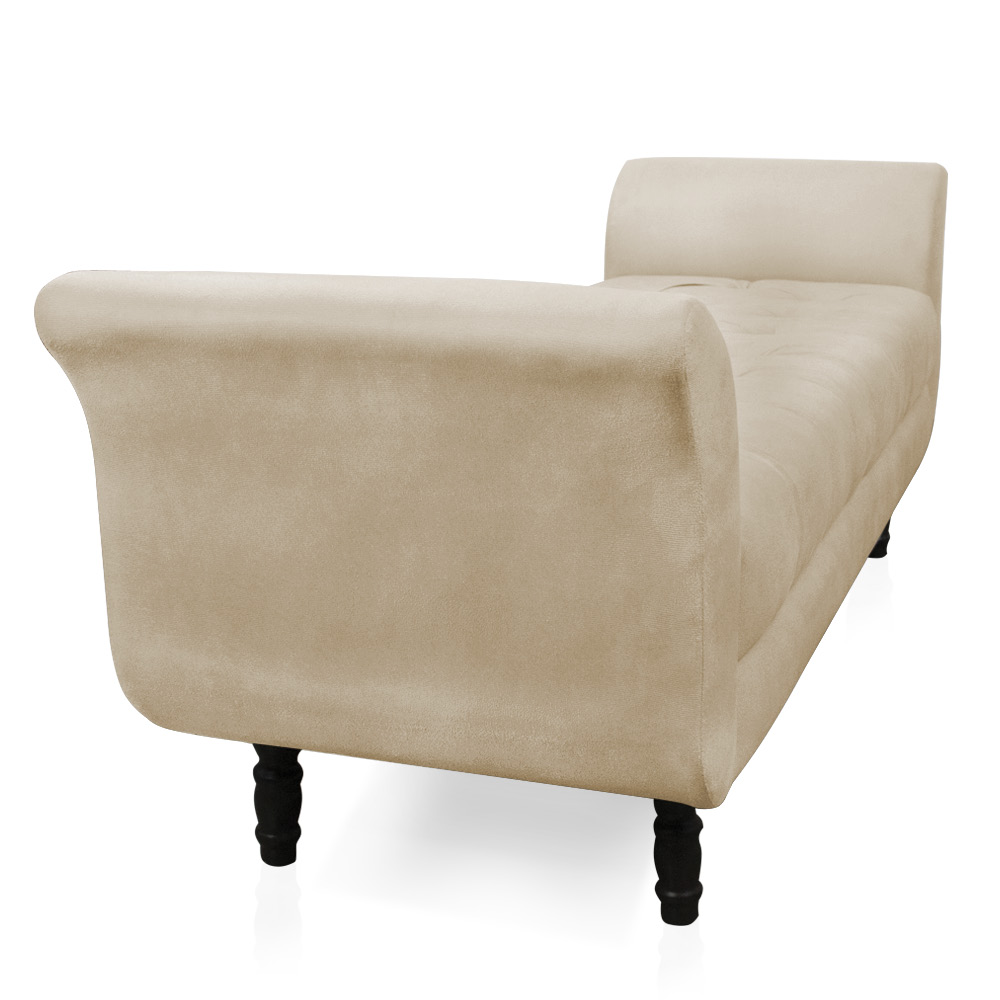 Recamier Olinda Suede Bege 160 cm Pés Torneados Tabaco - D'Rossi