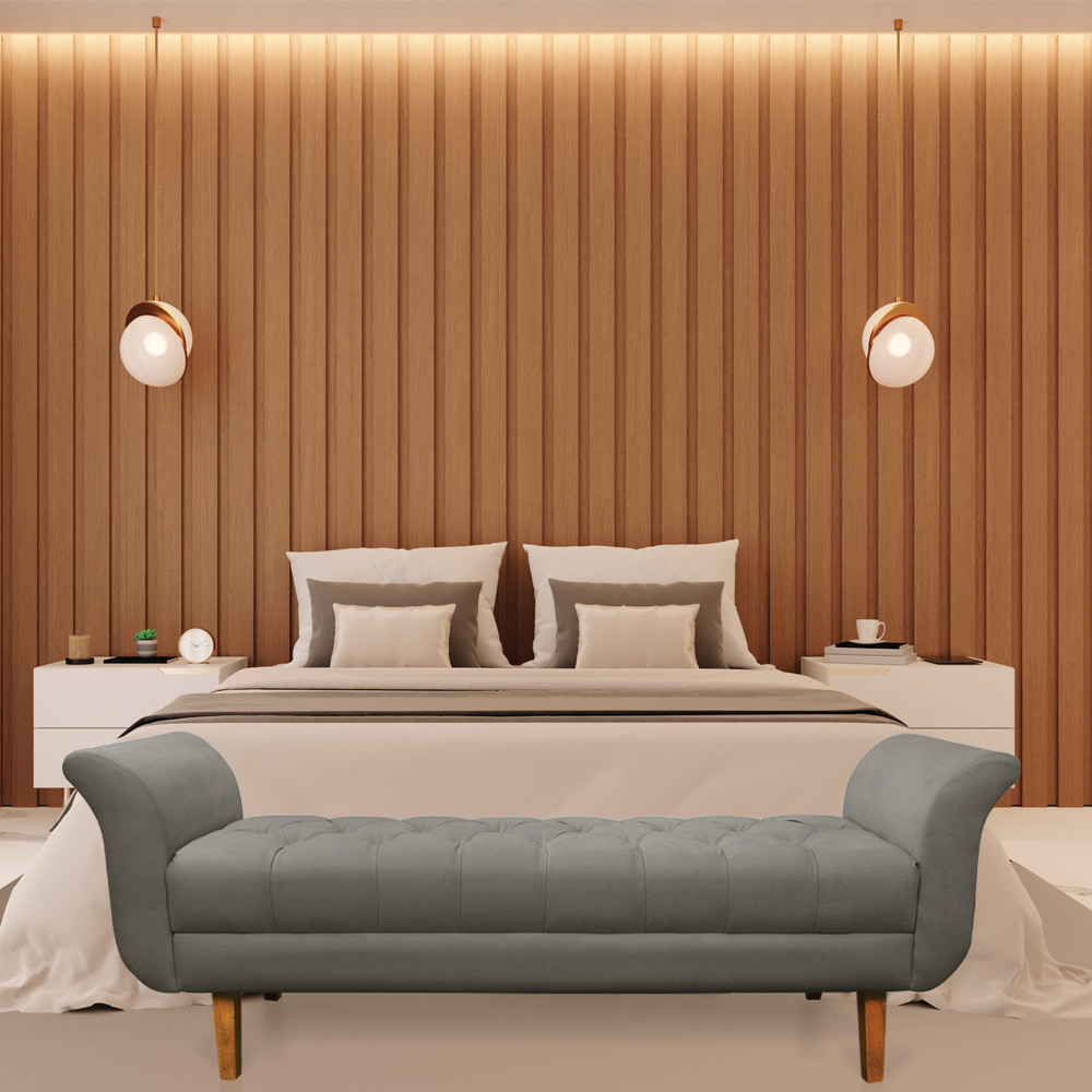 Recamier Olinda Suede Grafite 160 cm Pés Chanfrado Castanhos - D'Rossi