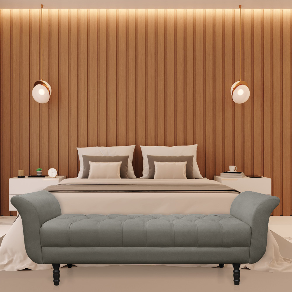 Recamier Olinda Suede Grafite 160 cm Pés Torneados Tabaco - D'Rossi