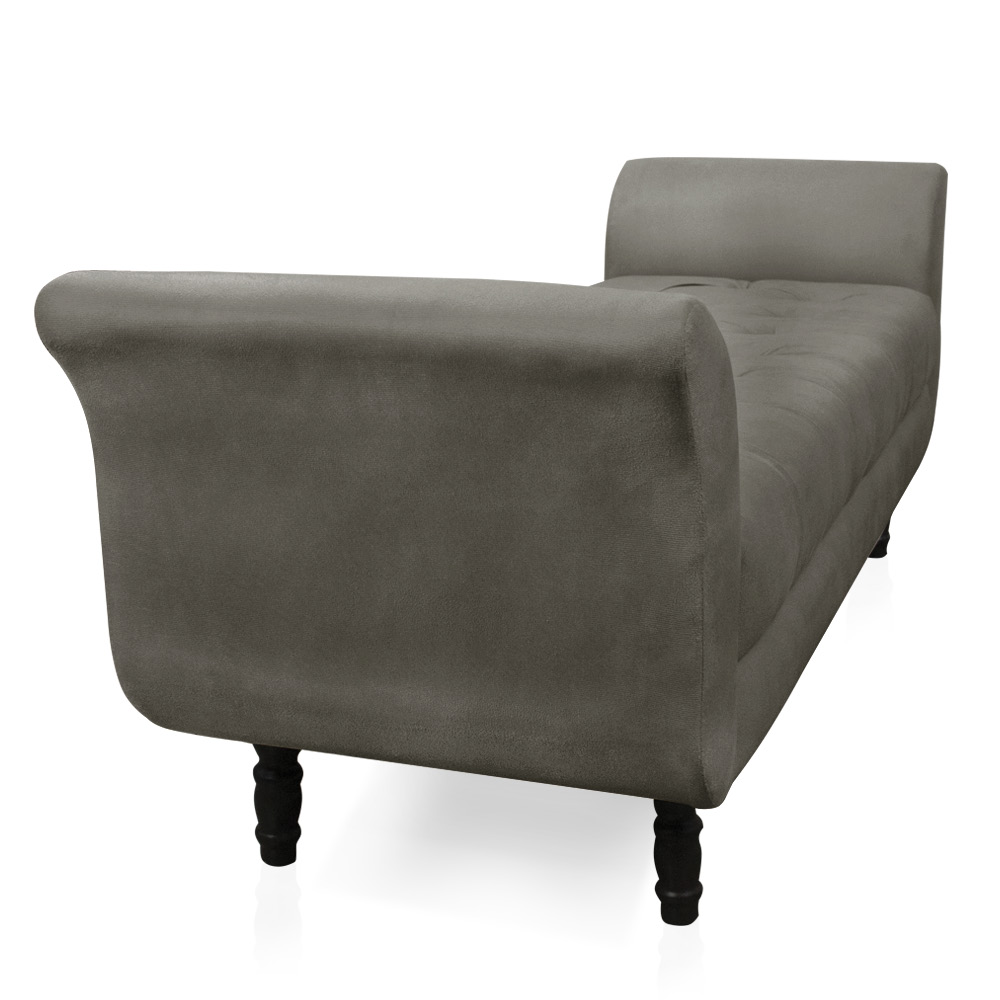 Recamier Olinda Suede Grafite 160 cm Pés Torneados Tabaco - D'Rossi