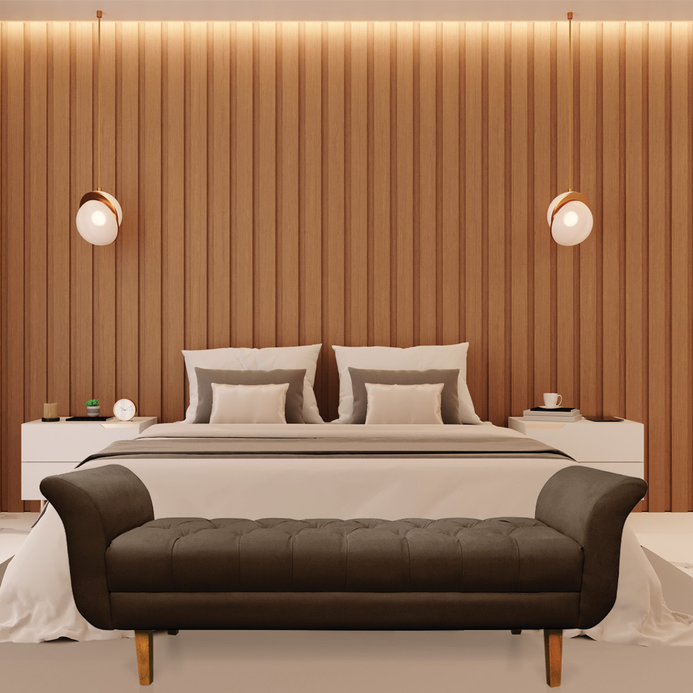Recamier Olinda Suede Marrom 160 cm Pés Chanfrado Castanhos - D'Rossi
