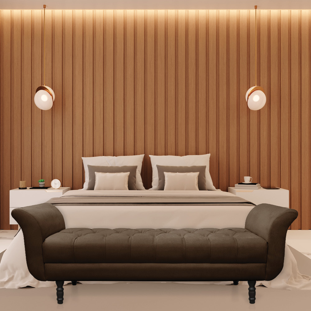 Recamier Olinda Suede Marrom 160 cm Pés Torneados Tabaco - D'Rossi