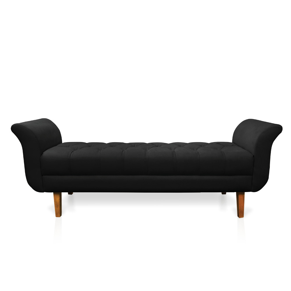 Recamier Olinda Suede Preto 160 cm Pés Chanfrado Castanhos - D'Rossi