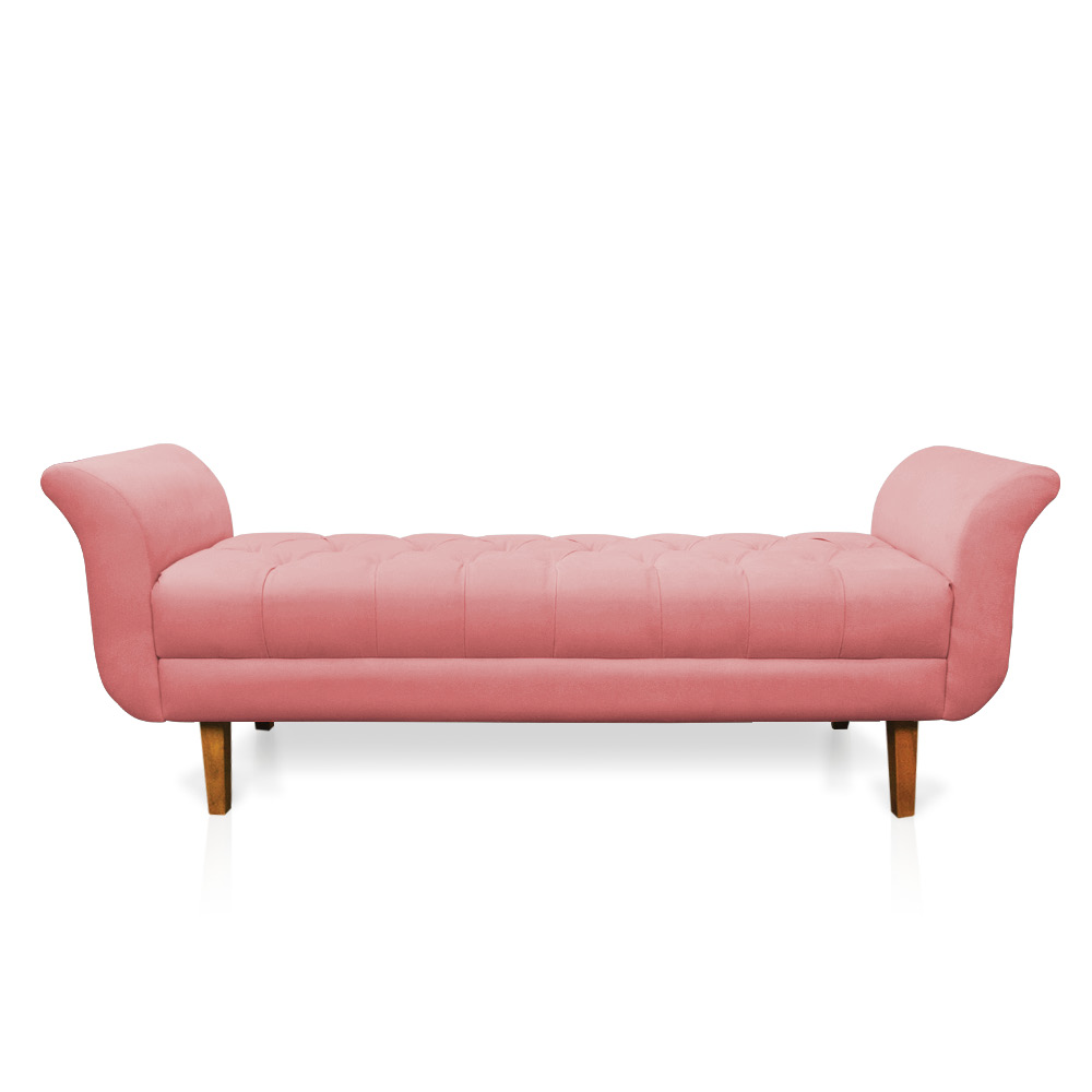 Recamier Olinda Suede Rosê 160 cm Pés Chanfrado Castanhos - D'Rossi