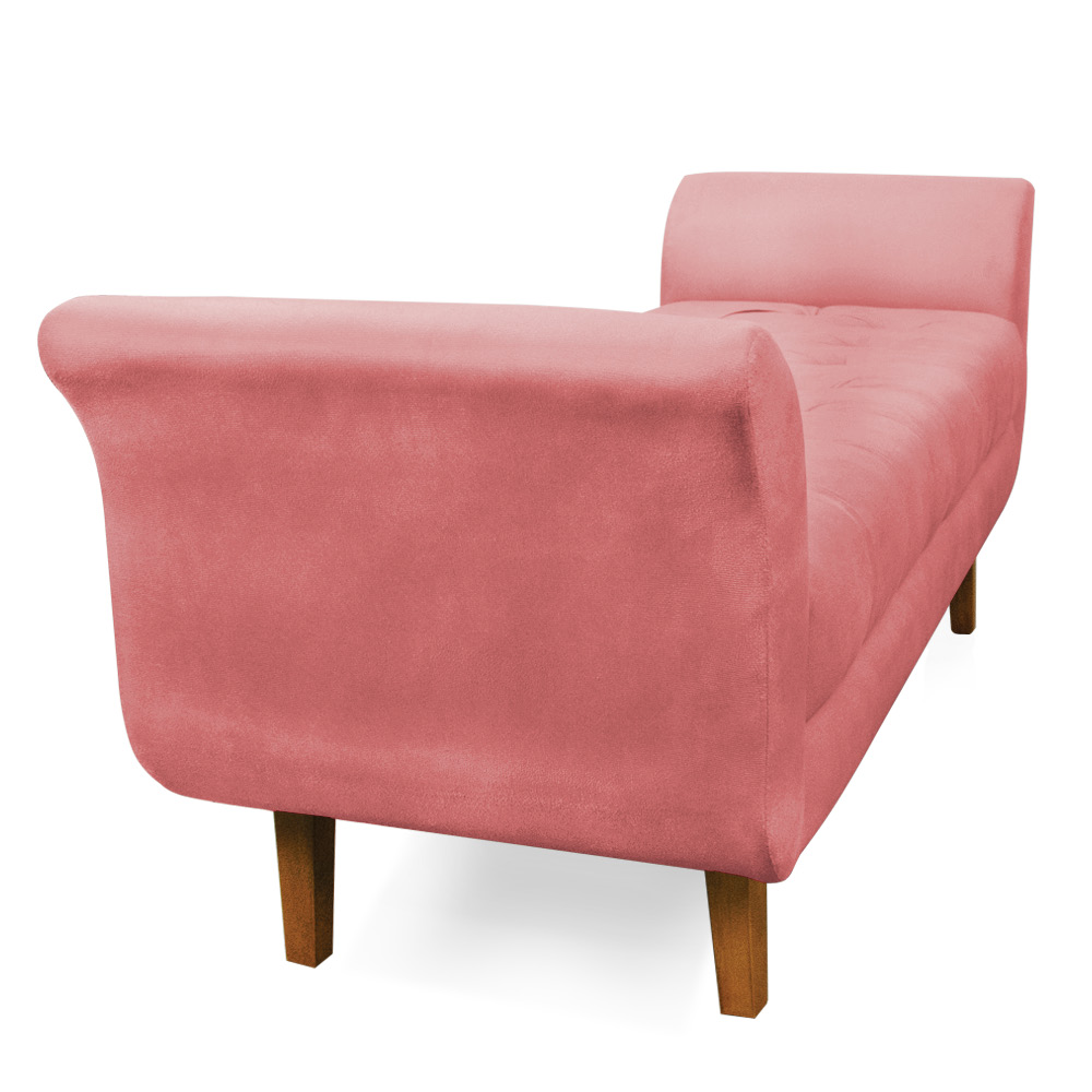 Recamier Olinda Suede Rosê 160 cm Pés Chanfrado Castanhos - D'Rossi