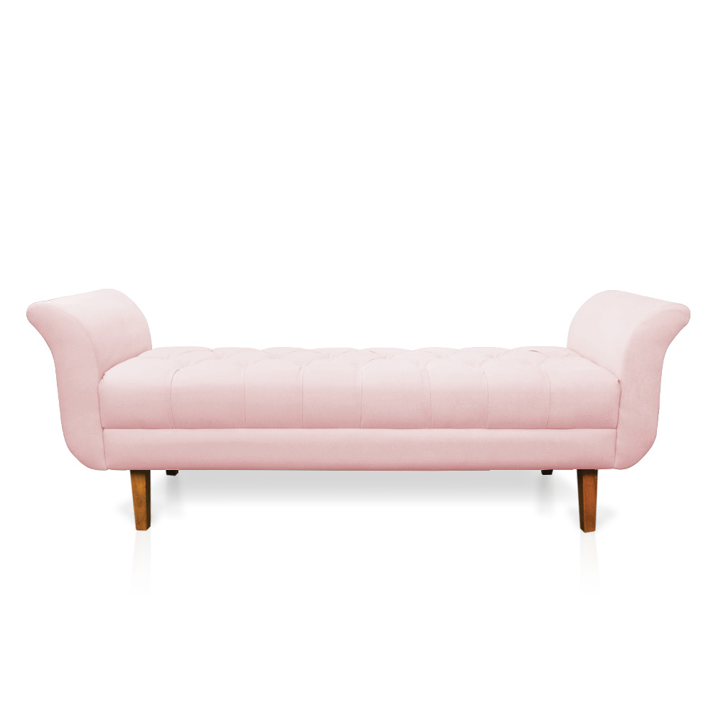 Recamier Olinda Suede Rosa Bebê 160 cm Pés Chanfrado Castanhos - D'Rossi