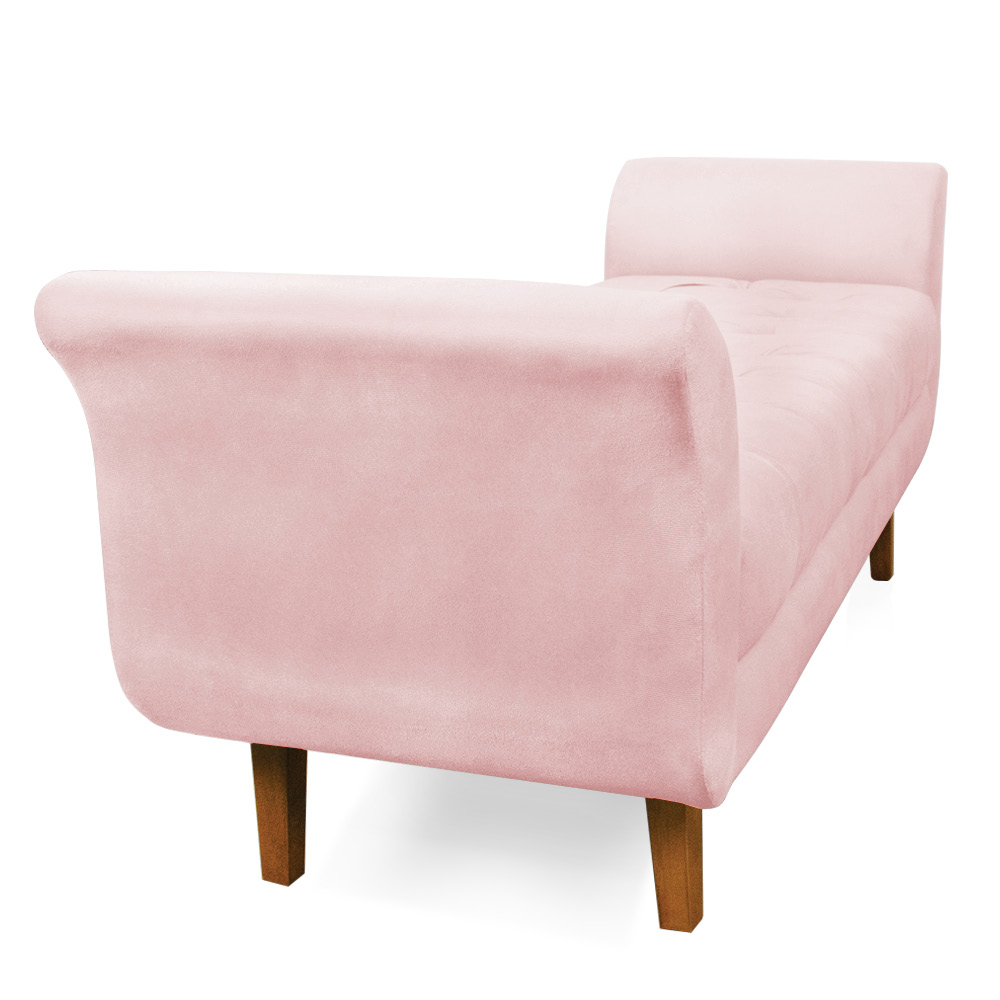 Recamier Olinda Suede Rosa Bebê 160 cm Pés Chanfrado Castanhos - D'Rossi