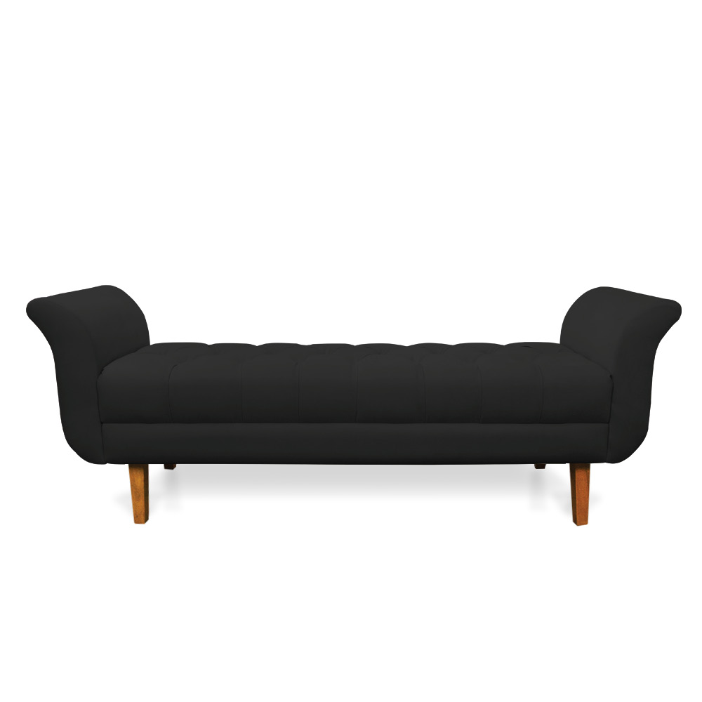 Recamier Olinda Veludo Preto 160 cm Pés Chanfrado Castanhos - D'Rossi