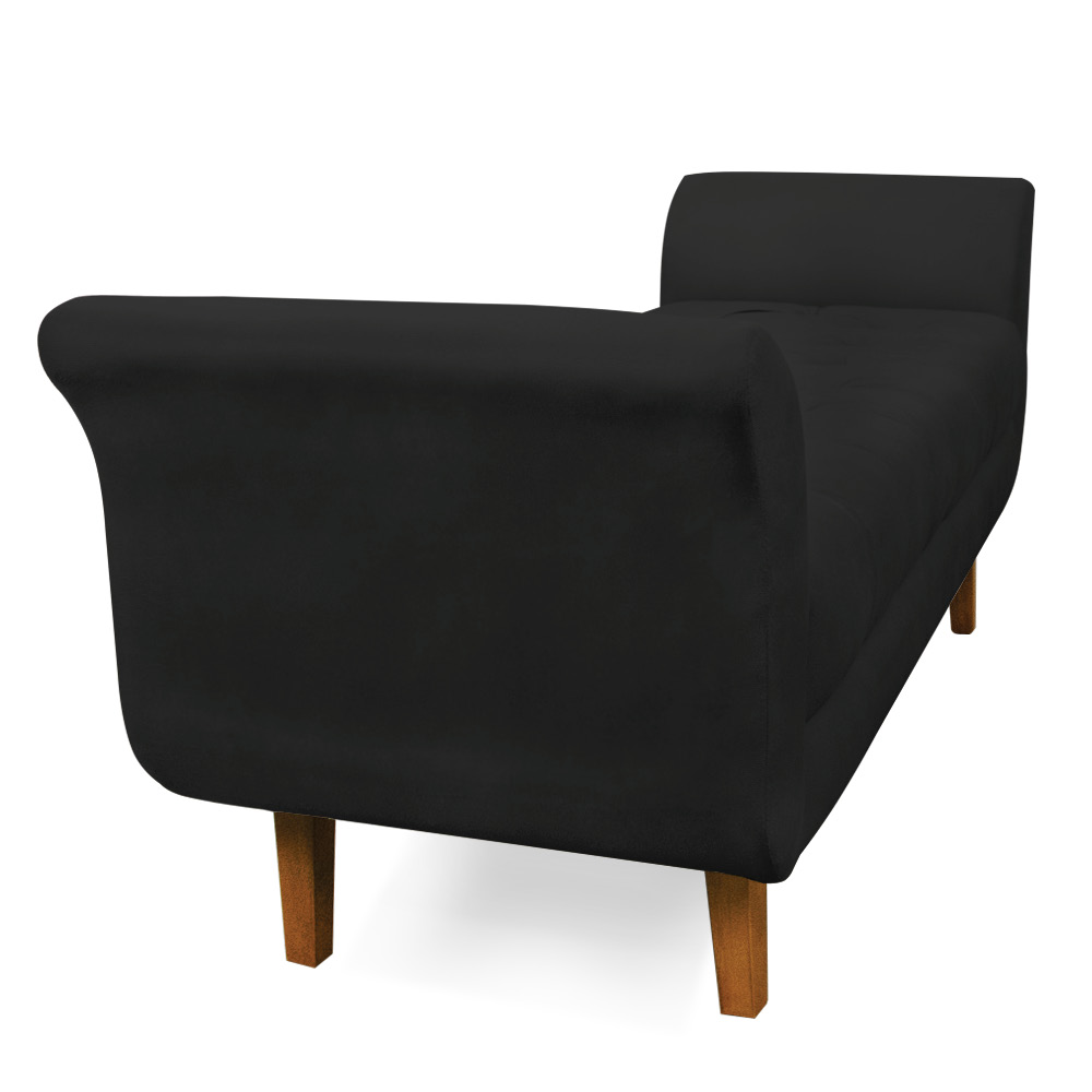 Recamier Olinda Veludo Preto 160 cm Pés Chanfrado Castanhos - D'Rossi