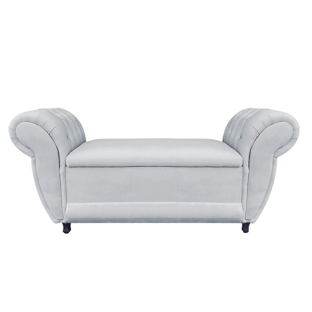 Recamier com Baú Grécia 195 cm Namoradeira Calçadeira Suede Cinza D'Rossi