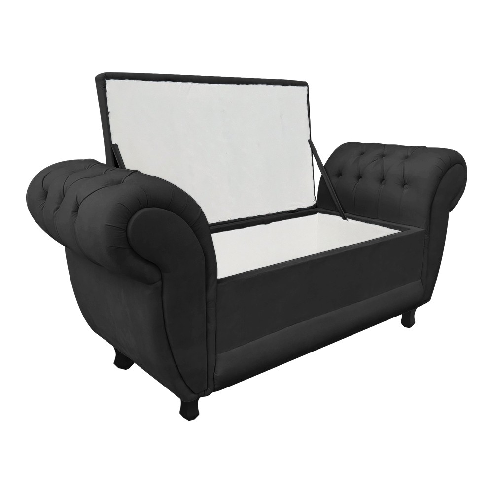 Recamier com Baú Grécia 195 cm Namoradeira Calçadeira Suede Preto D'Rossi