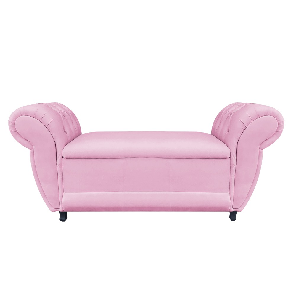 Recamier com Baú Grécia 195 cm Namoradeira Calçadeira Suede Rosa Bebê D'Rossi