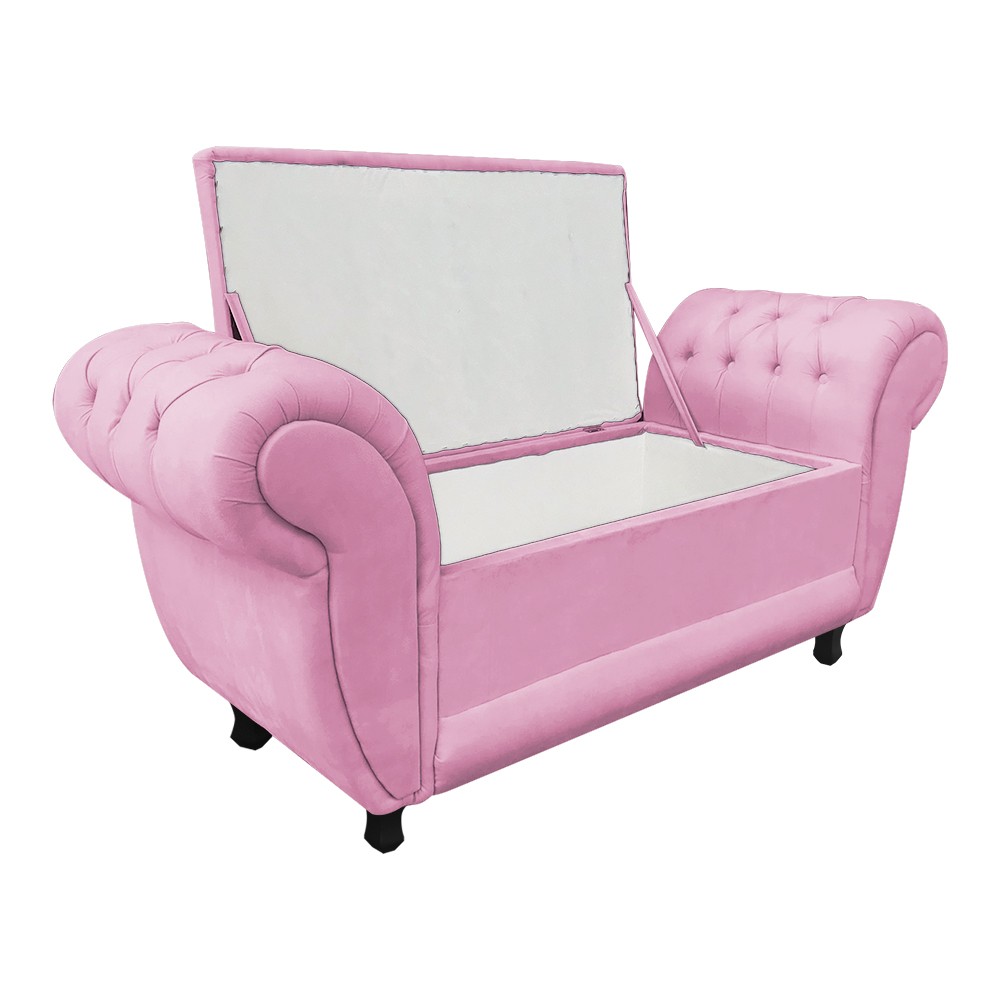 Recamier com Baú Grécia 195 cm Namoradeira Calçadeira Suede Rosa Bebê D'Rossi