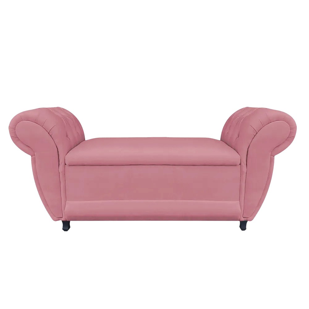 Recamier com Baú Grécia 195 cm Namoradeira Calçadeira Suede Rose D'Rossi